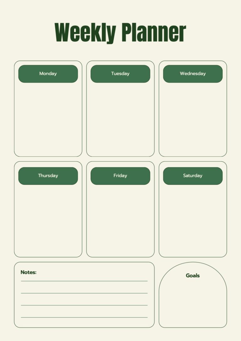 Weekly Planner Template – Printable PDF with Goal and Notes Sections