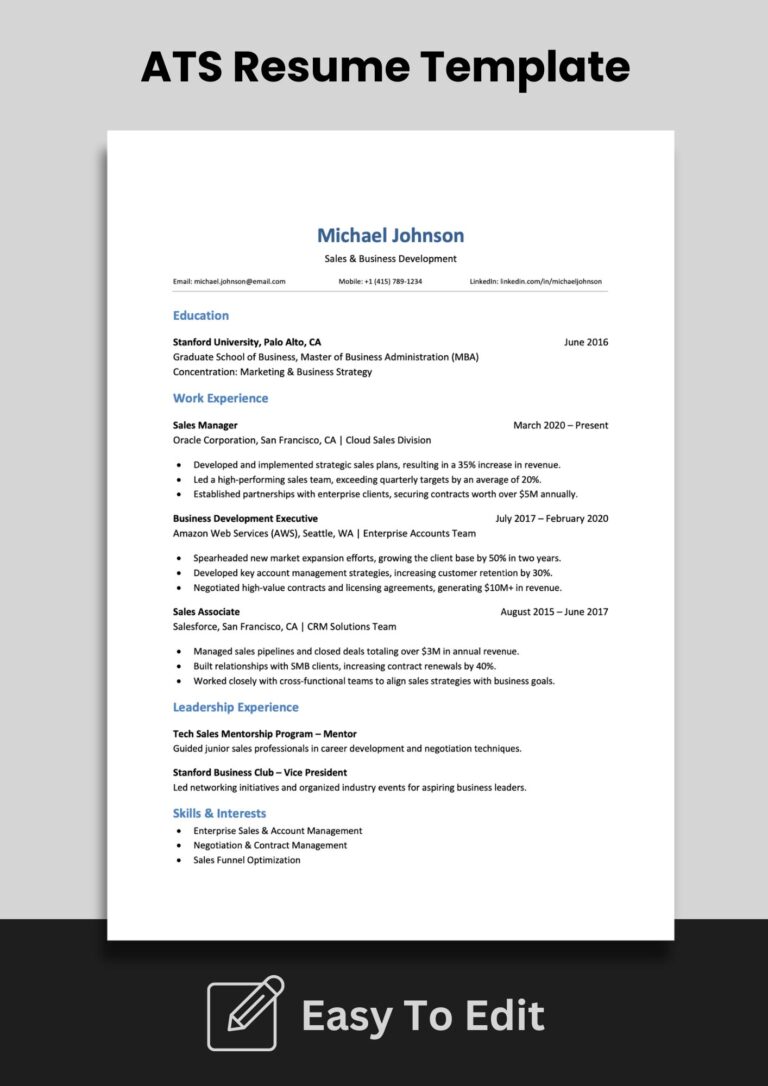ATS Friendly Sales & Business Development Resume Template