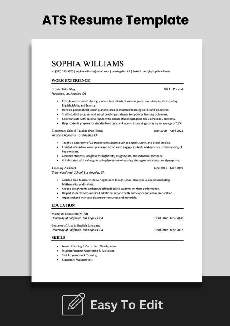 ATS Friendly Tutor Resume Template