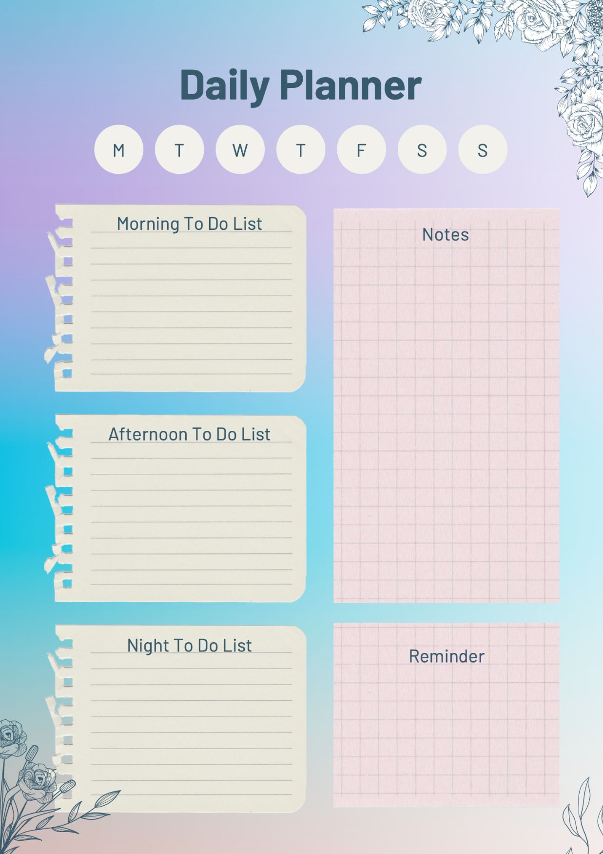 Gradient Daily Planner Template | Morning, Afternoon & Night To-Do Lists | Printable PDF