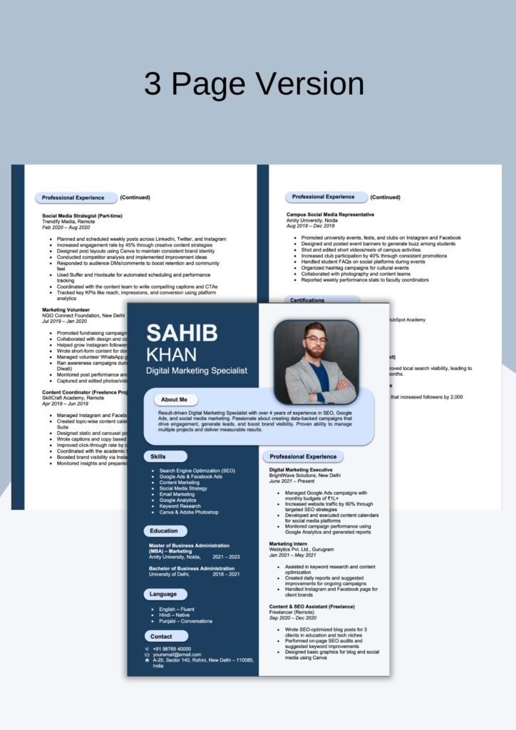 Resume Template Ms Word with Cover Letter, 3 Pages Resume Template in ...