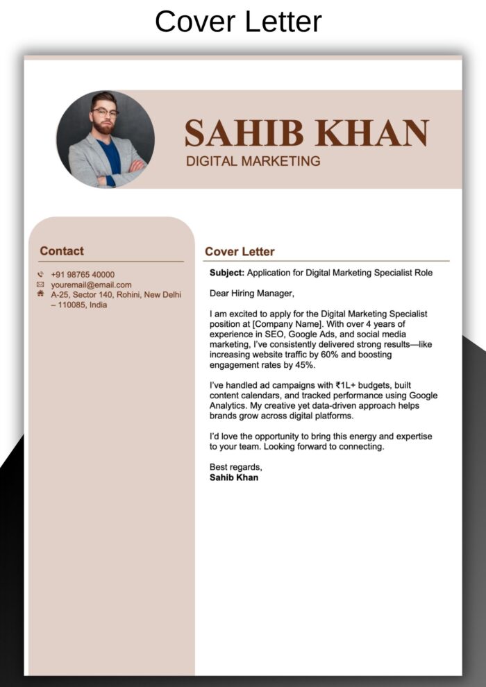 Modern Resume Template 3 page – Coffee Brown & Warm Beige Colors - Resume Template Word cover letter