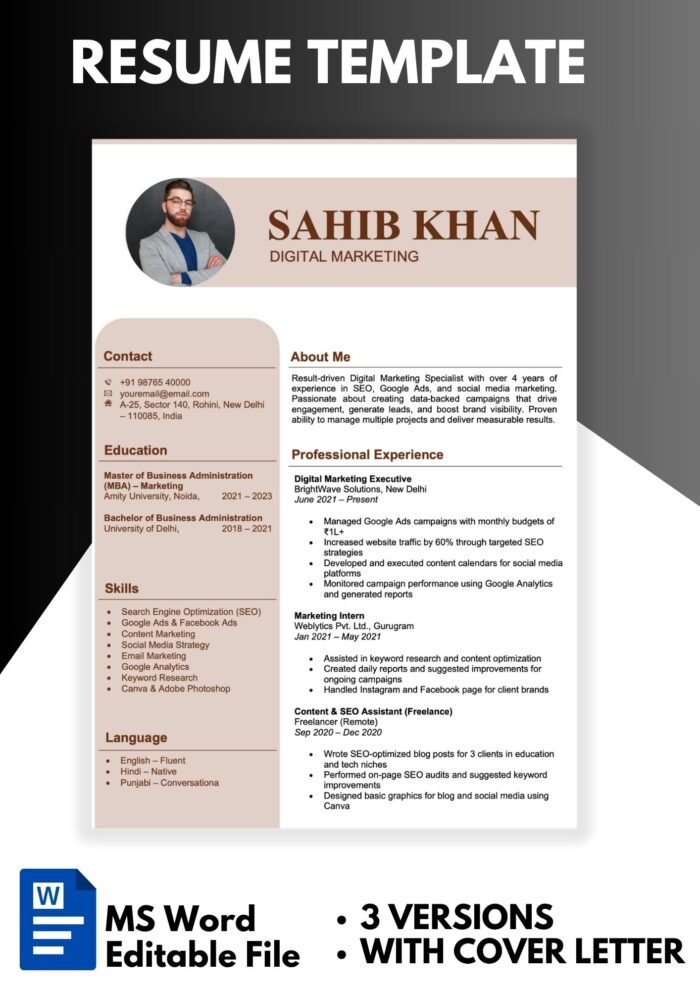 Modern Resume Template 3 page – Coffee Brown & Warm Beige Colors - Resume Template Word thumbnail
