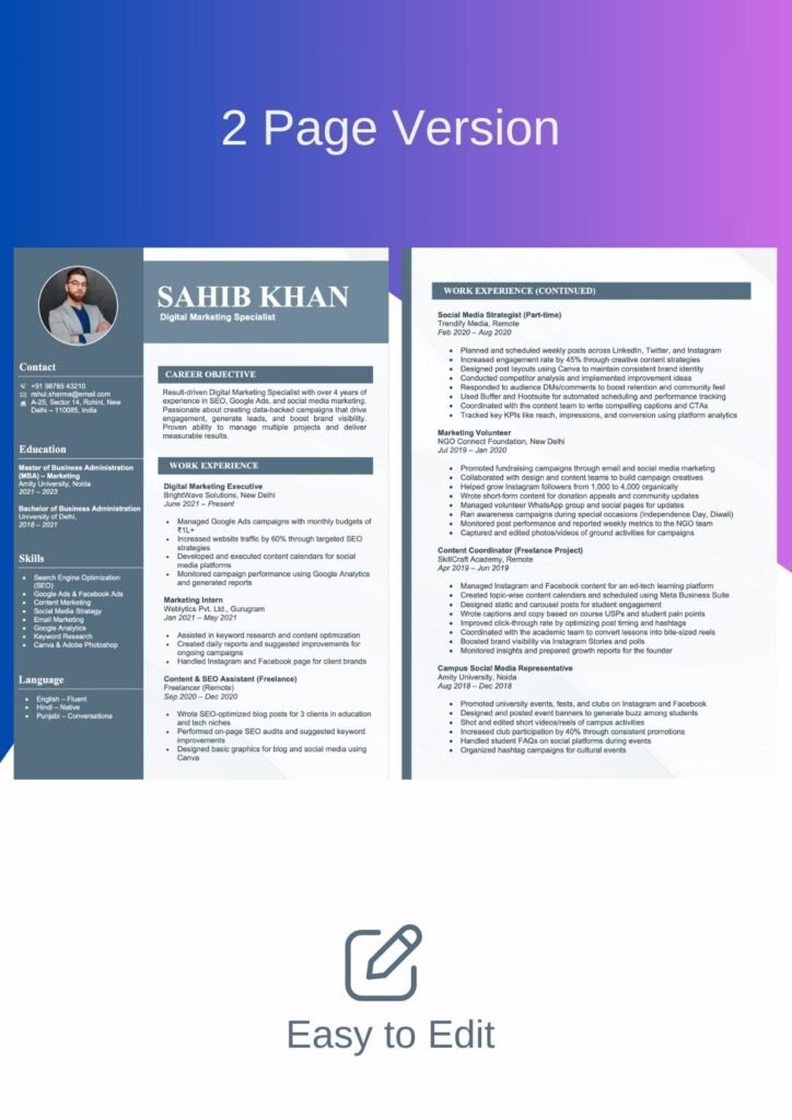 Modern Resume Template Word 3 Pages + Cover Letter Grey Colour Resume ...