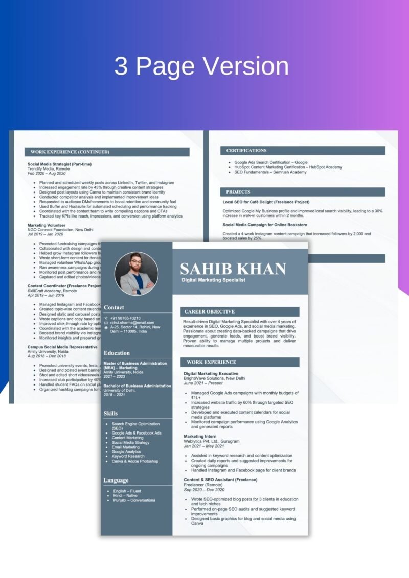 Modern Resume Template Word 3 Pages + Cover Letter Grey Colour Resume ...