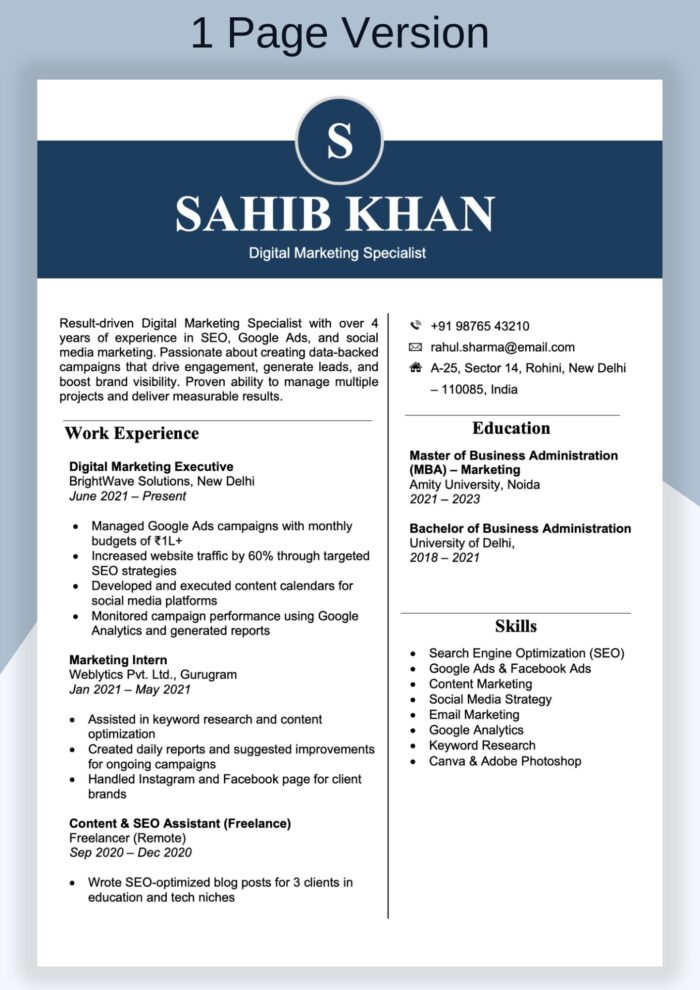 Fresher Resume Experienced Resume Editable Resume Format in Word
