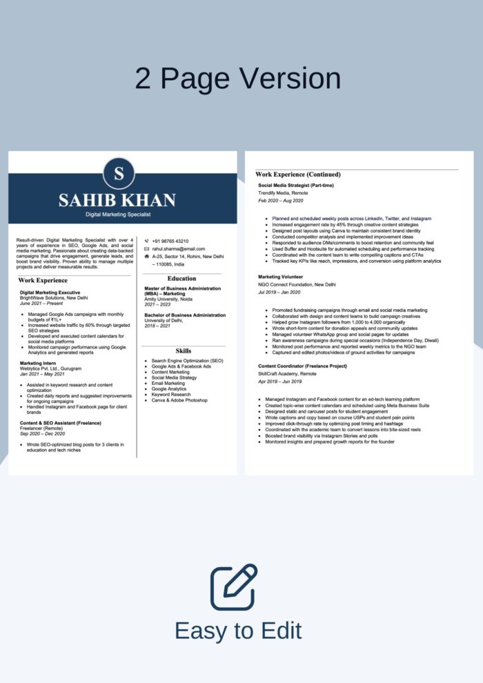 Fresher Resume Experienced Resume Editable Resume Format in Word