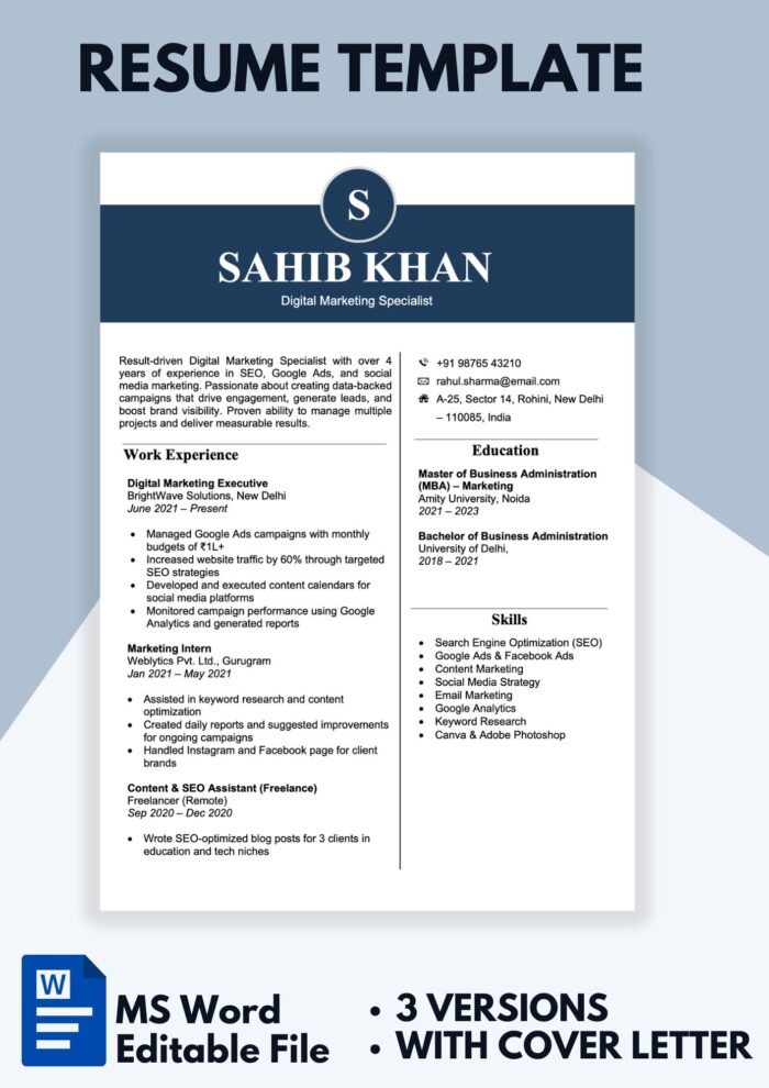 Fresher Resume Experienced Resume Editable Resume Format in Word