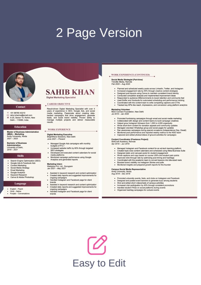 Modern Cv Template in Word - Easy to Edit Download in Ms Word