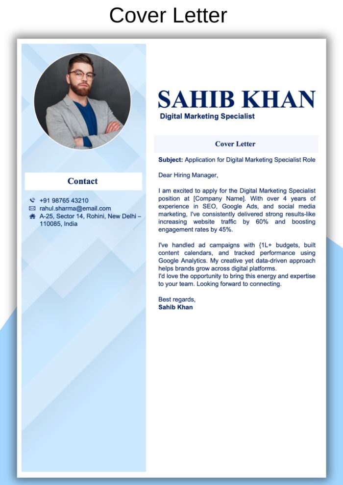 Resume Format in Word For Freshers & Experienced with cover Letter Sky Blue colour Resume Template cover letter