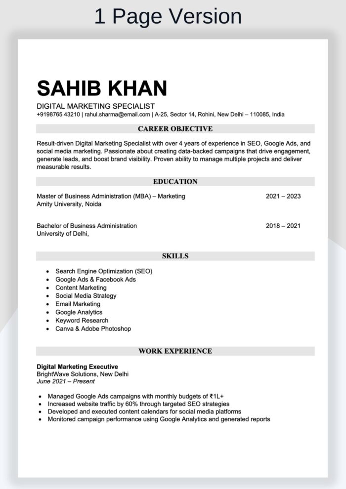 Simple Resume Format Download in Ms Word Simple Resume Templates