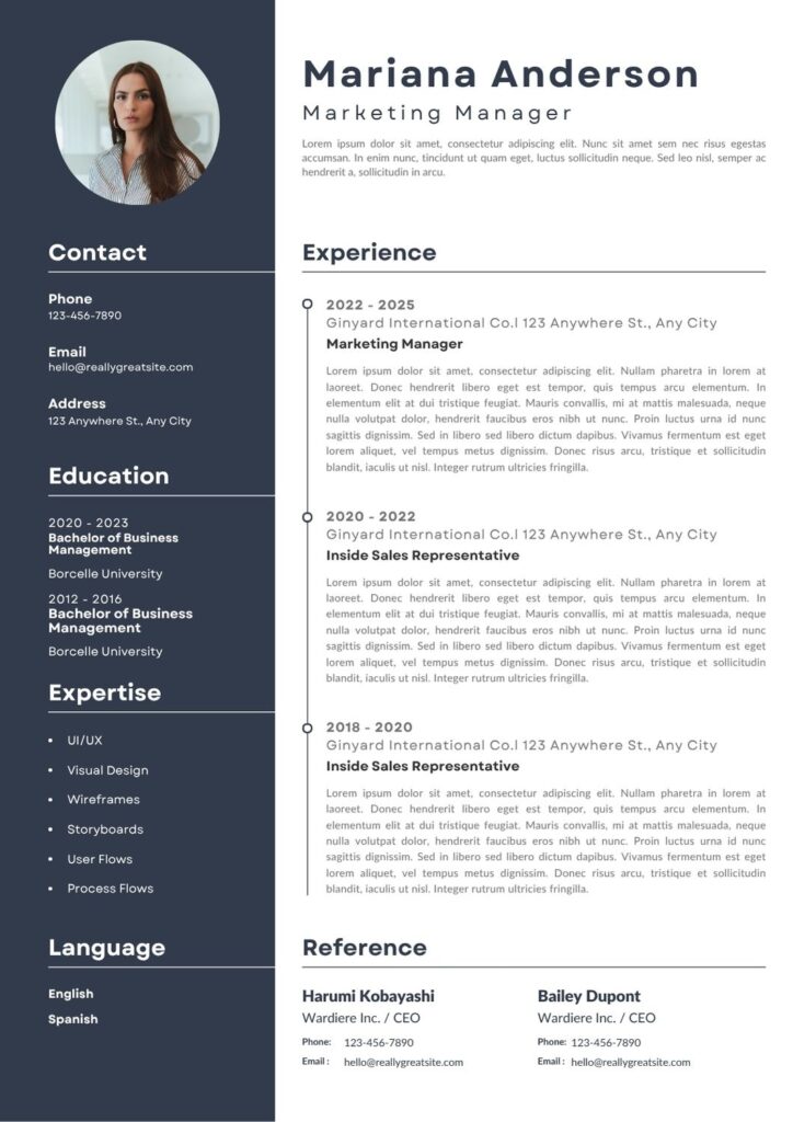 Black White Minimalist CV canva Resume template