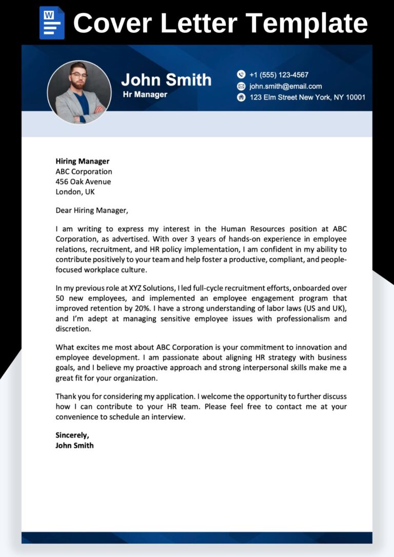 Cover Letter Templates Free Download – Editable & Professional Format (Word + PDF)