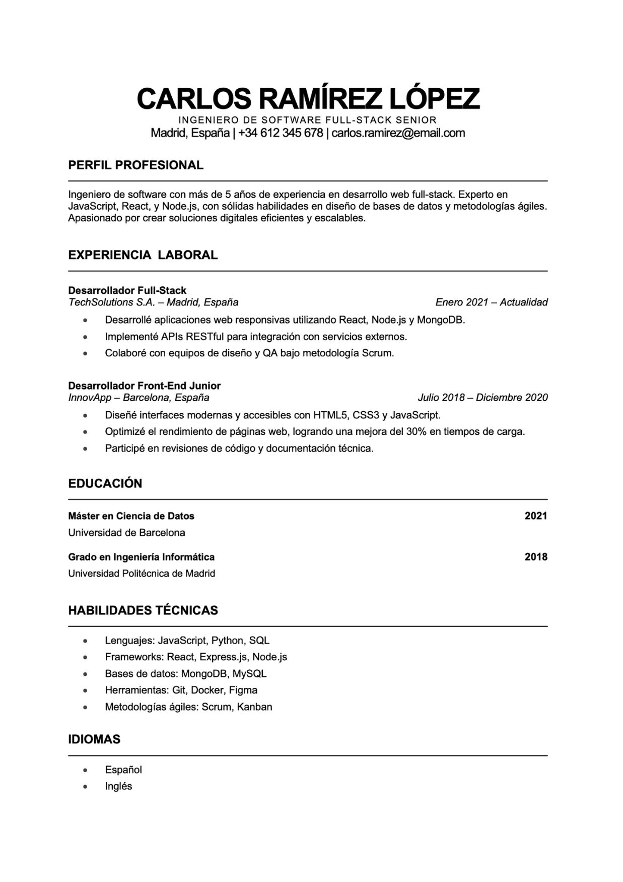 Curriculum Vitae Plantilla Elegante y Clara – Modelo Ideal para México