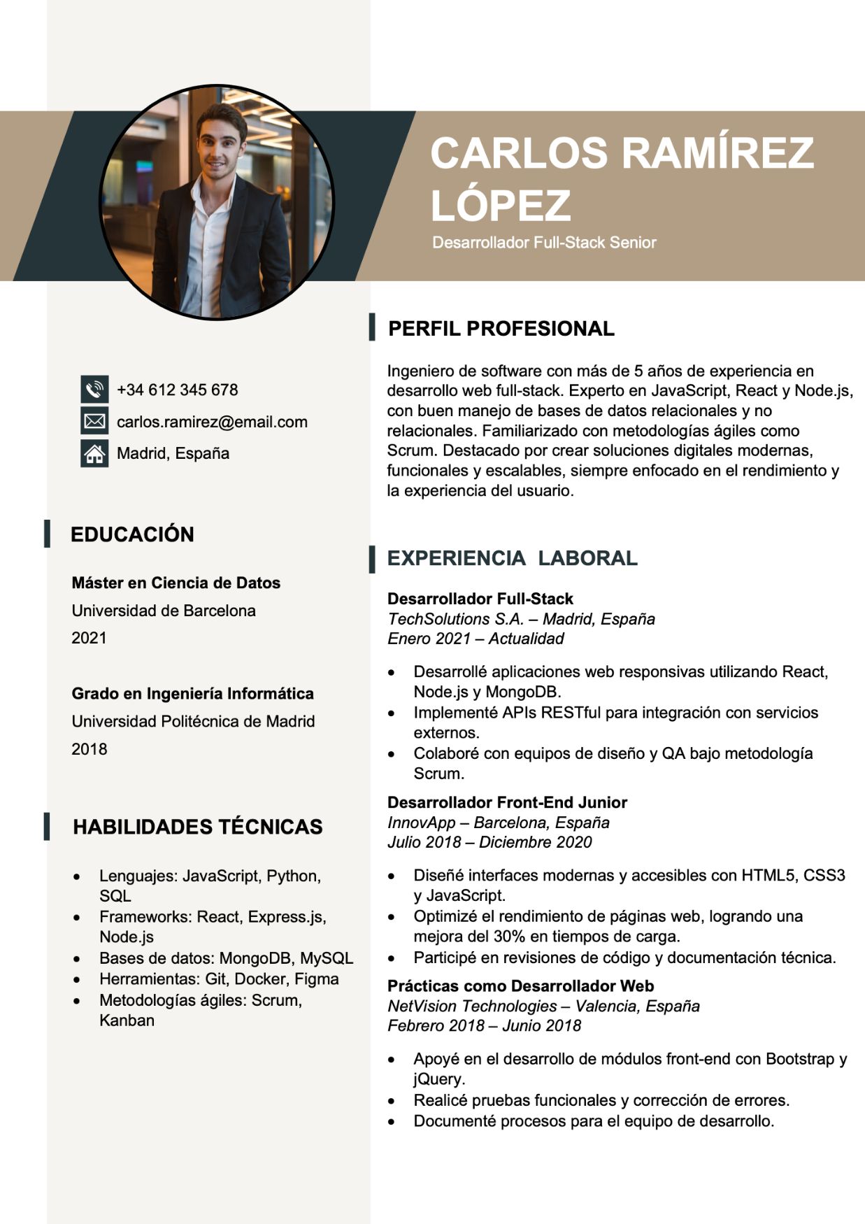 Curriculum Vitae Plantilla Moderna y Simple – Ideal para Primer Empleo