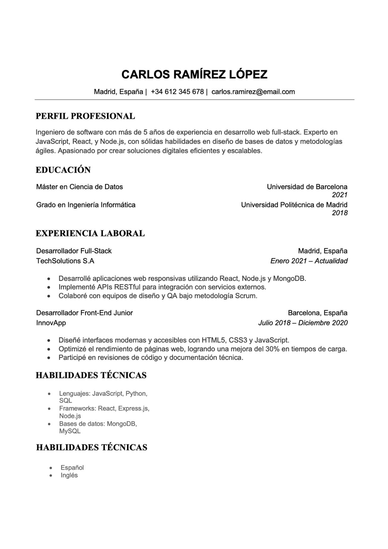 Curriculum Vitae Plantilla Profesional en Word – Modelo para Descargar