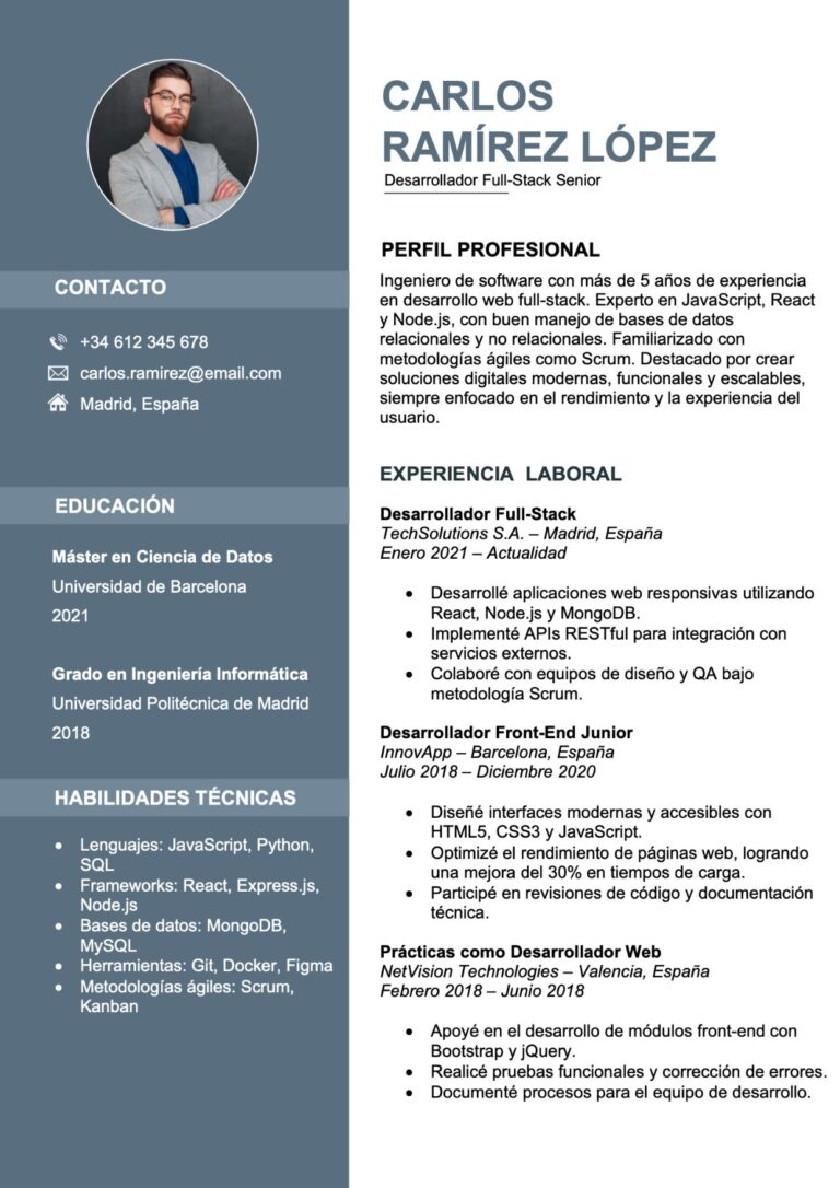 Curriculum Vitae Plantilla Word Editable – Modelo Formal y Atractivo
