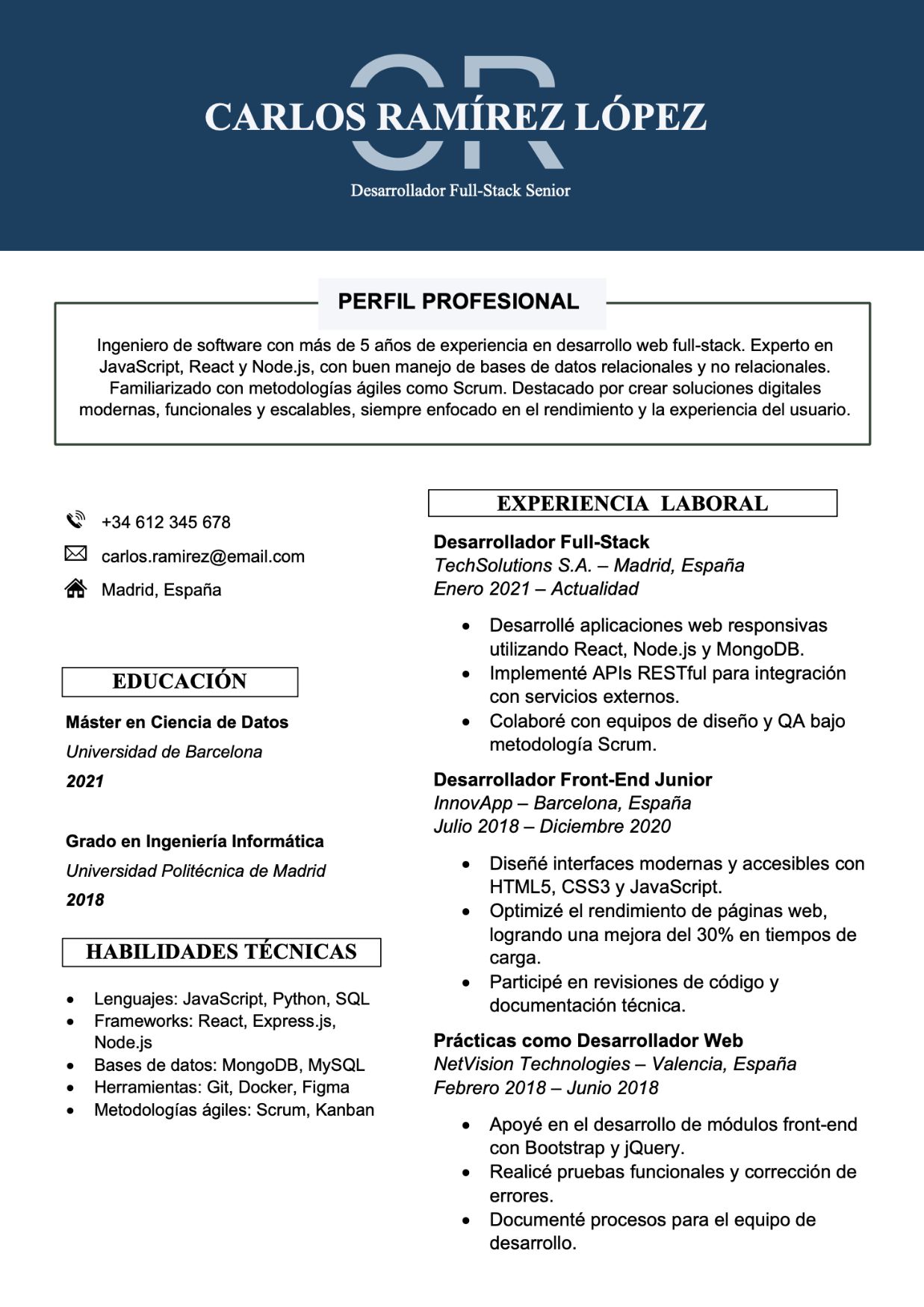 Curriculum Vitae Plantilla para México – Modelo en Word Fácil de Usar