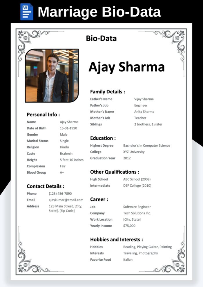 Download Marriage Bio Data Template in Word – Simple & Modern Designs