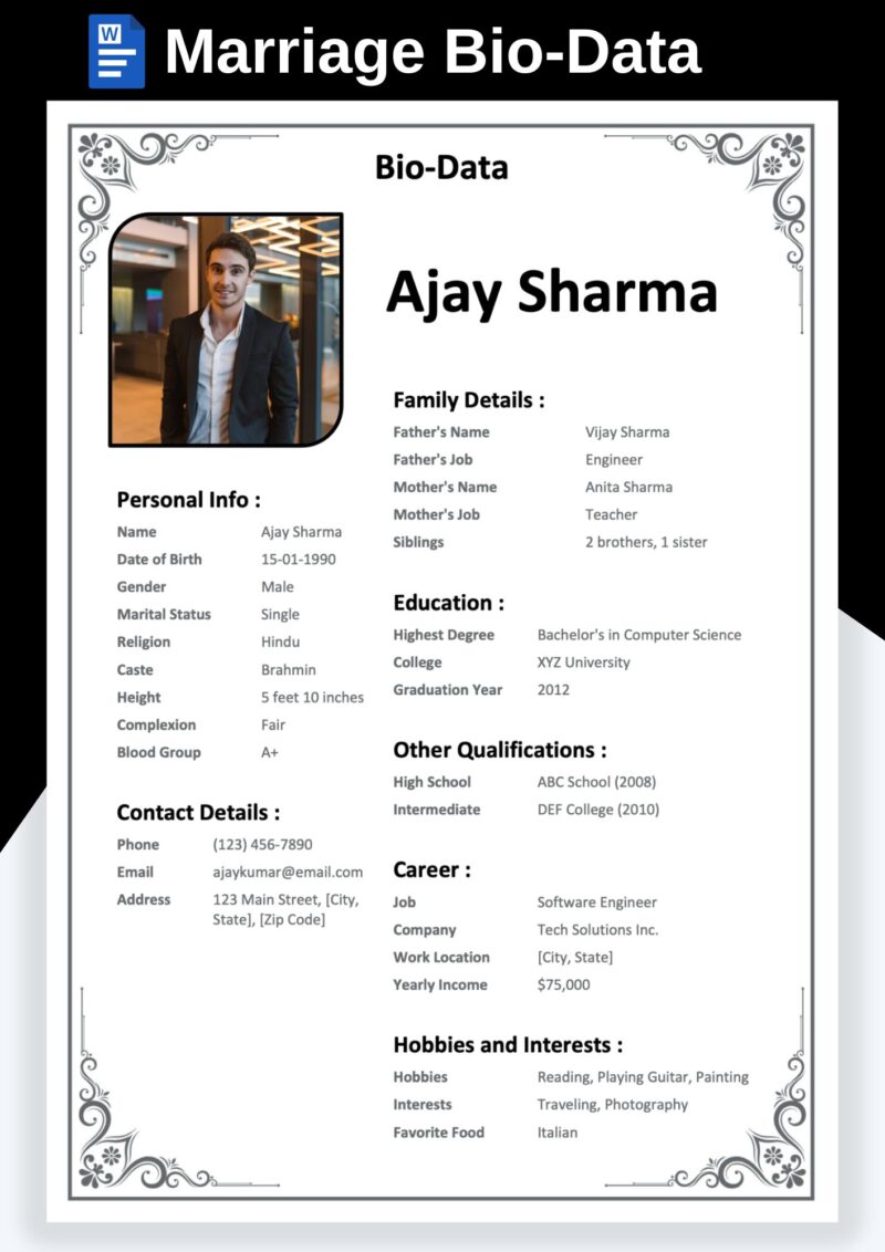 Download Marriage Bio Data Template in Word – Simple & Modern Designs