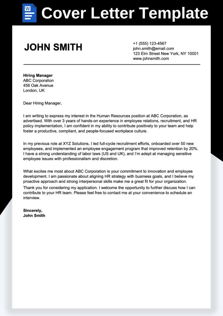 Free Cover Letter Template in Word Format for Job Applications
