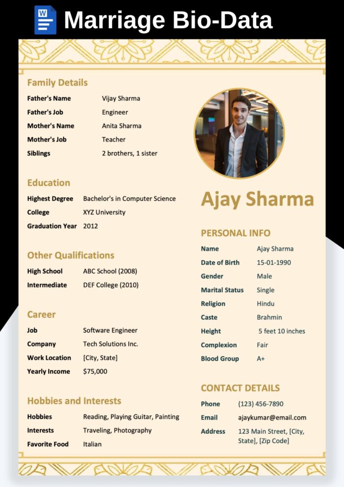 Marriage Biodata Word Format Download – Editable Templates for Boys & Girls