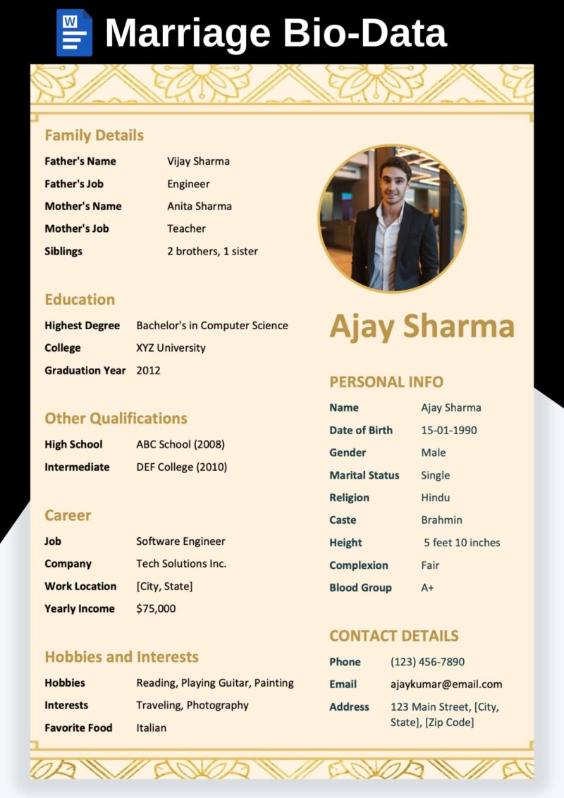 Marriage Biodata Word Format Download – Editable Templates for Boys & Girls