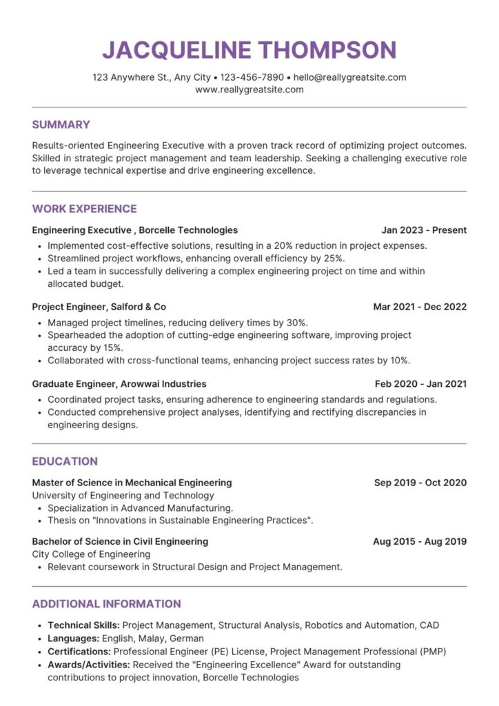 Purple and White Clean and Professional canva Resume template