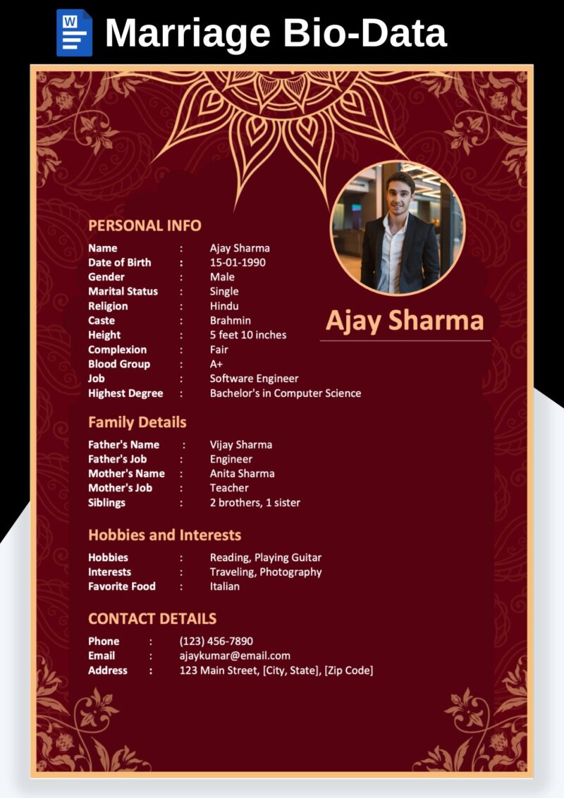 Wedding Biodata Word Format Example – Ready-to-Use Marriage Templates