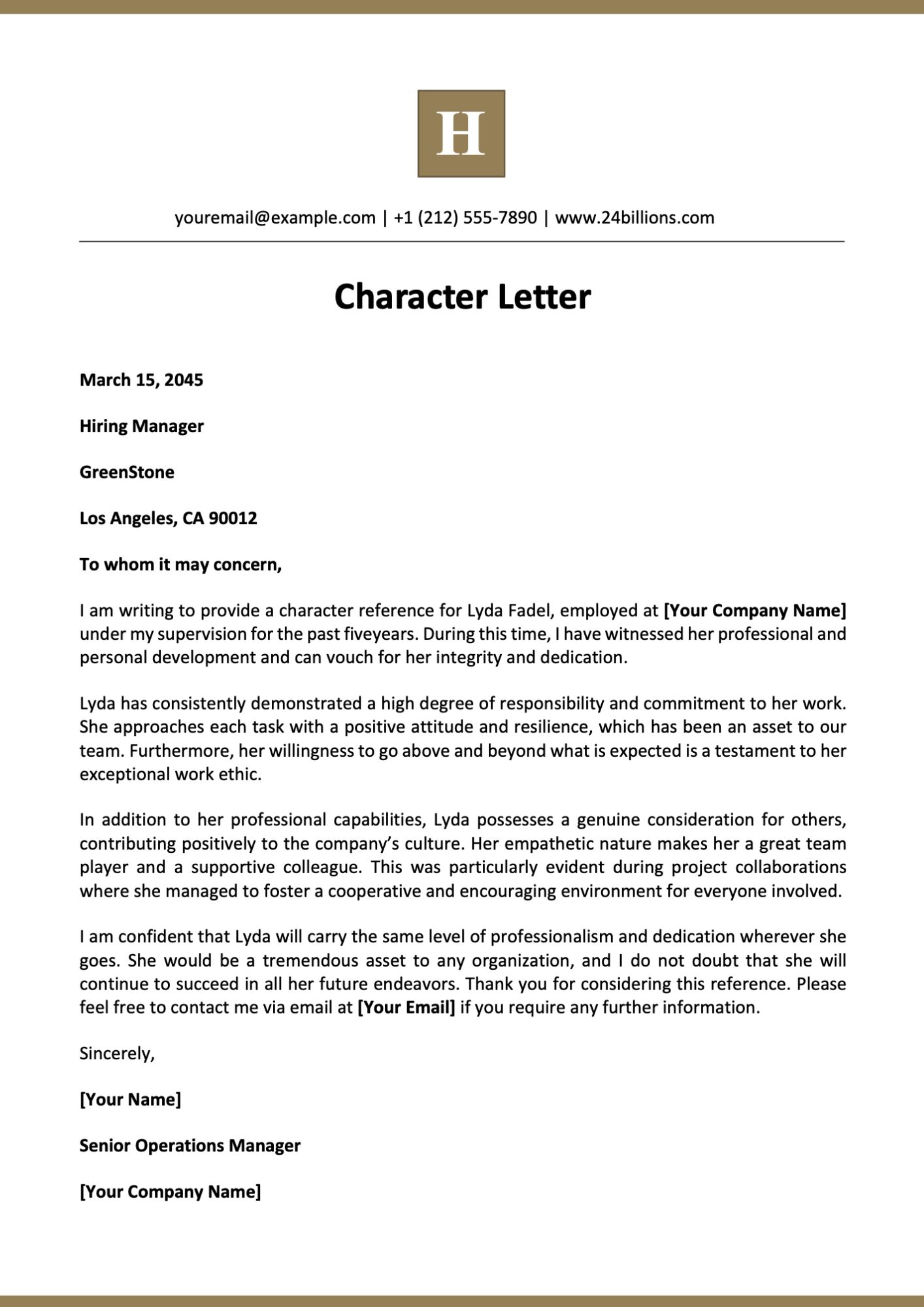 Character Letter Template