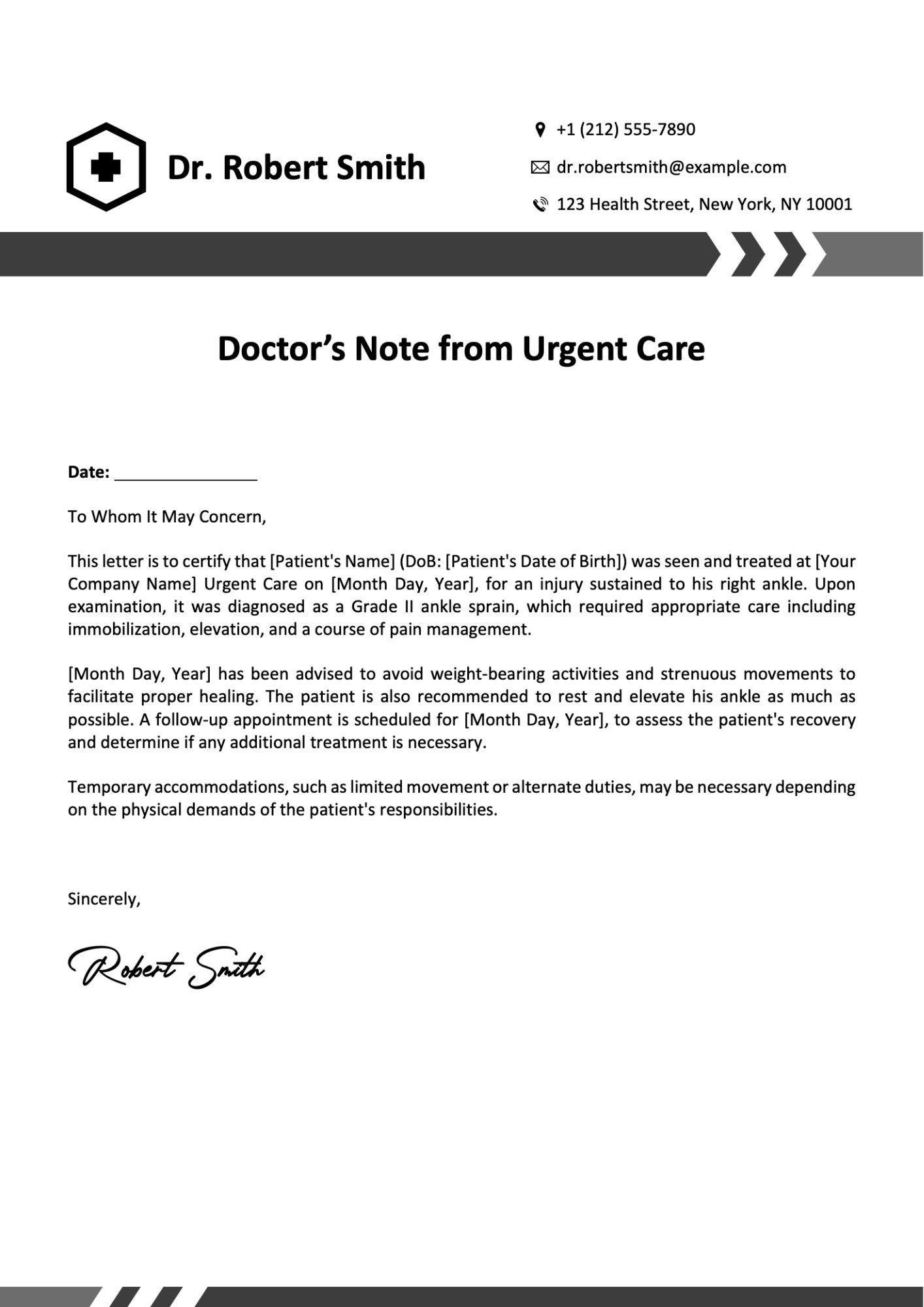 Doctor’s Note from Urgent Care Template