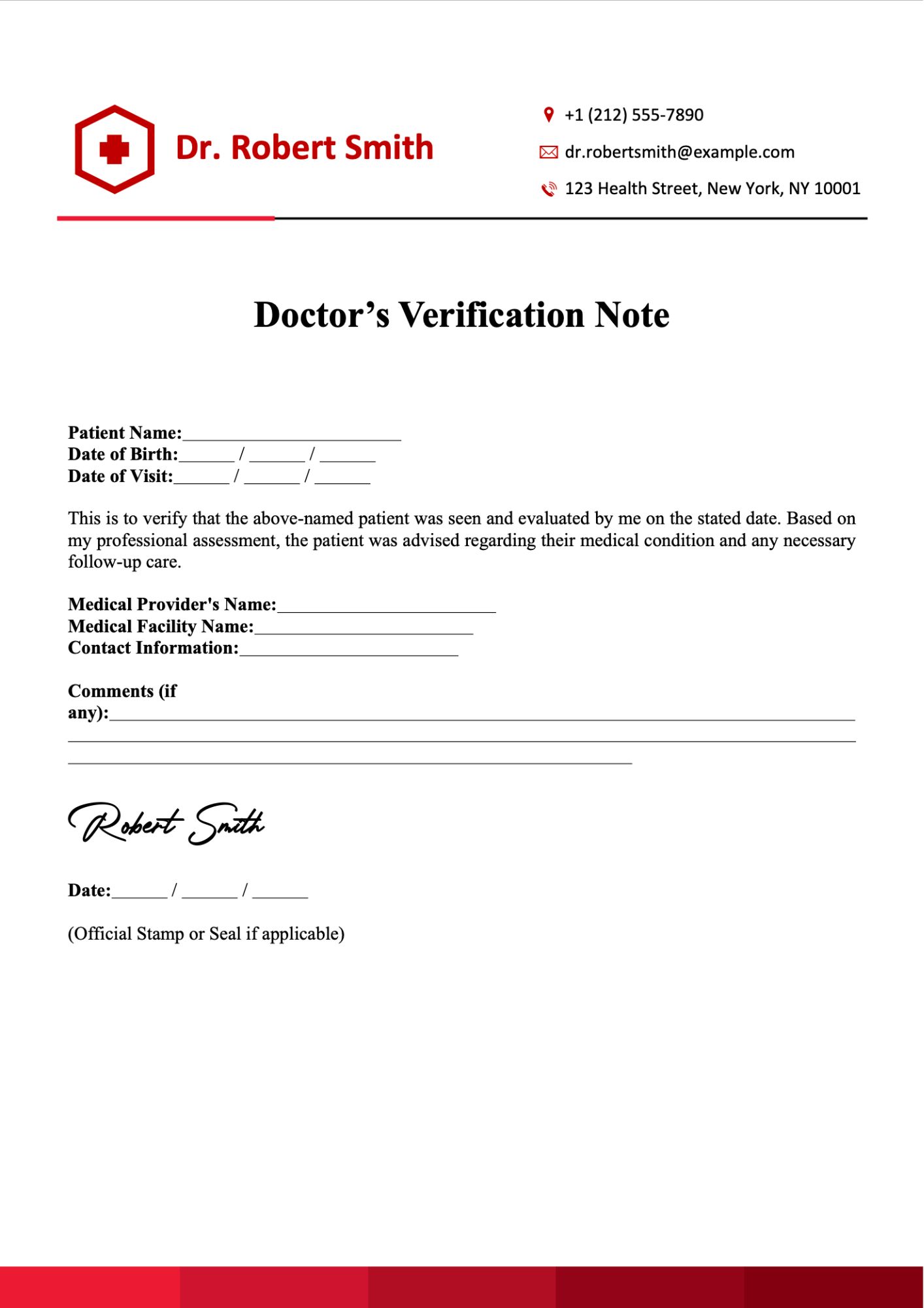 Doctor’s Verification Note Template
