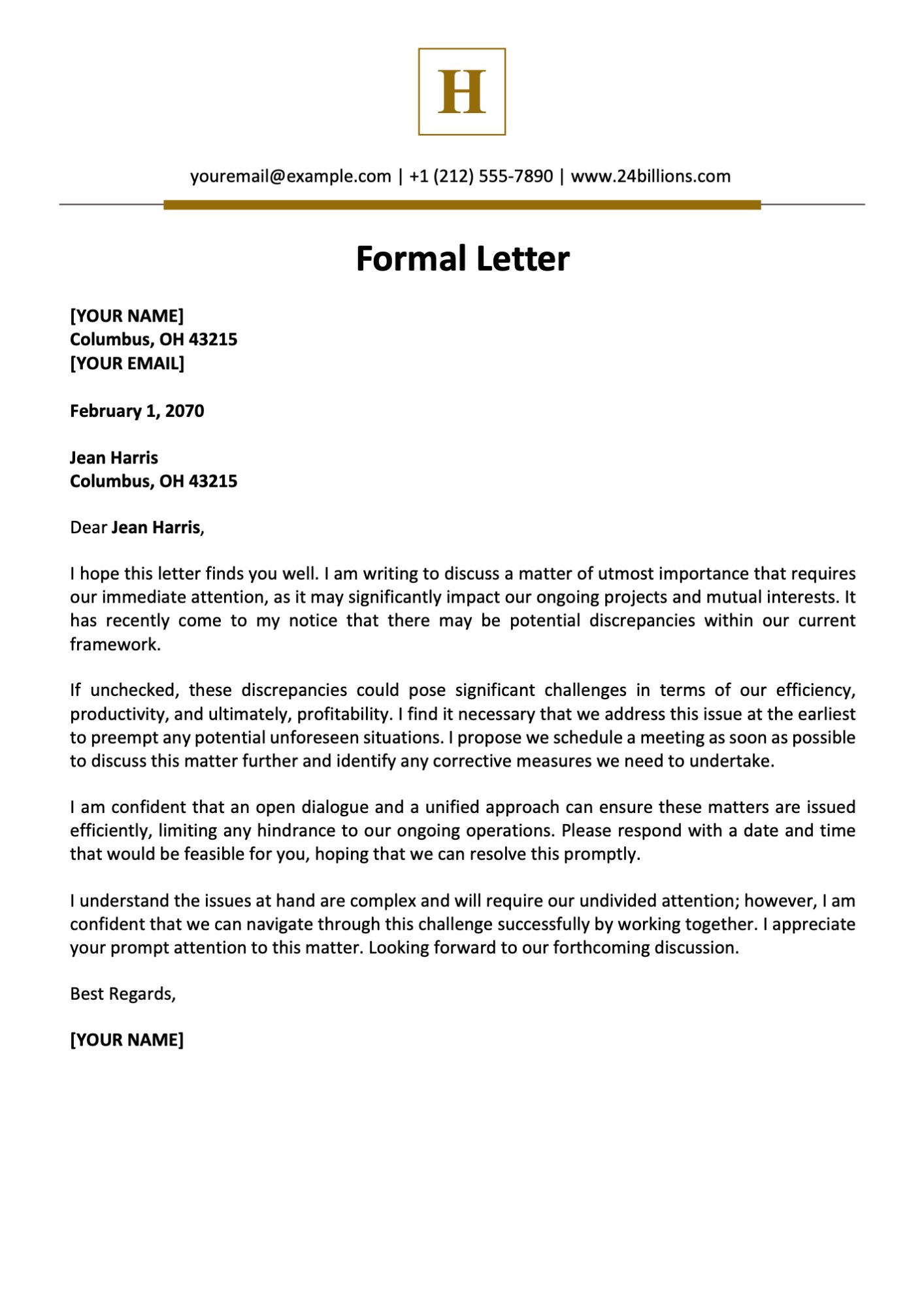 Formal Letter Template
