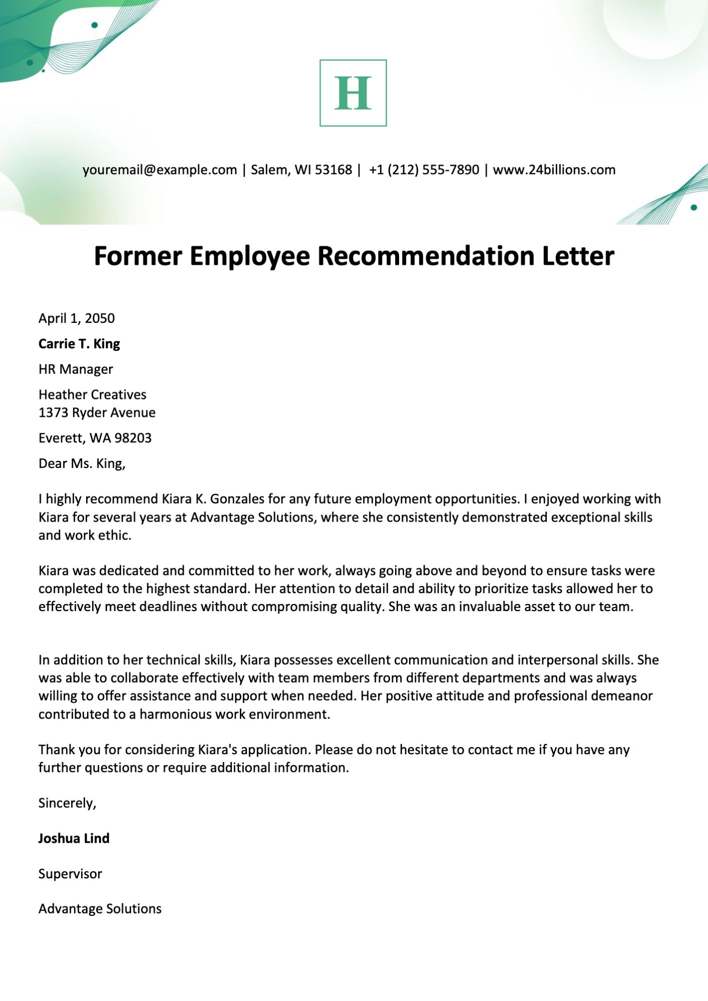 Former Employee Recommendation Letter Template
