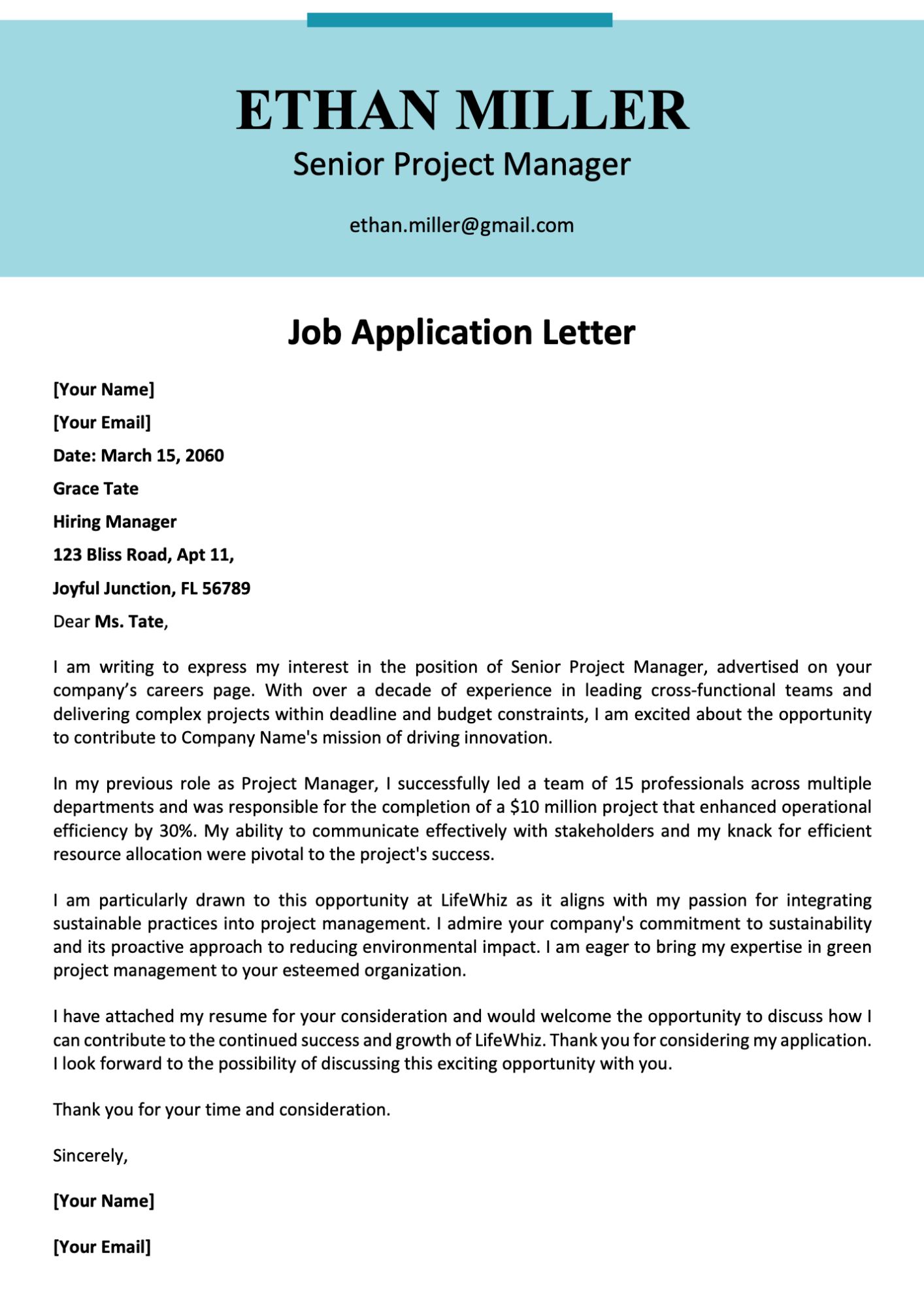 Job Application Letter Template