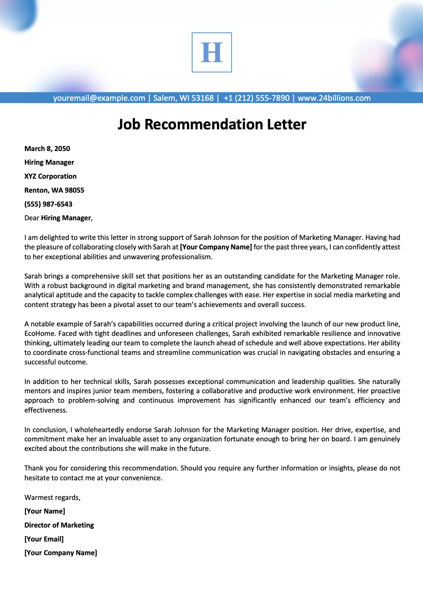 Job Recommendation Letter Template