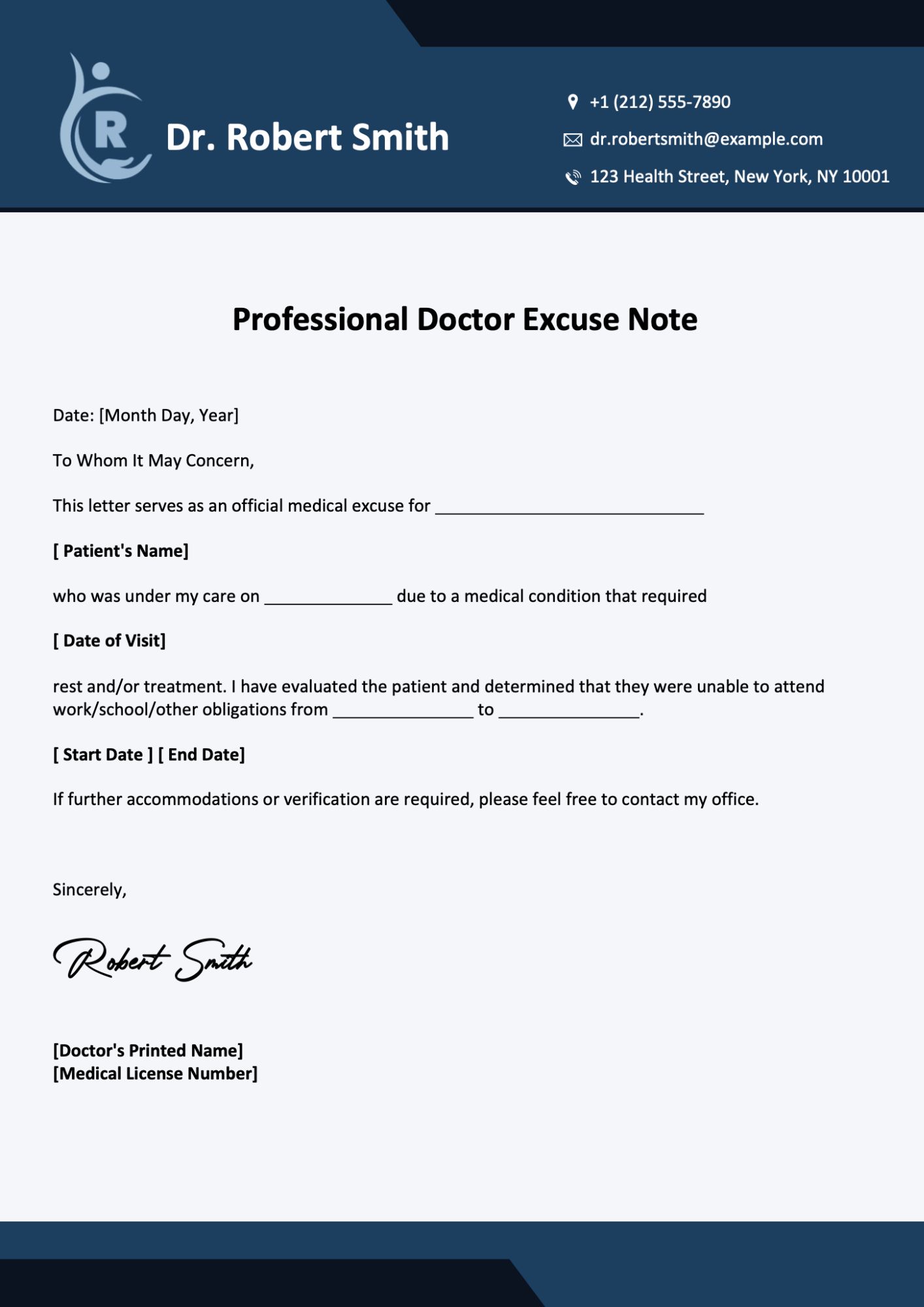 Professional Doctor Excuse Note Template