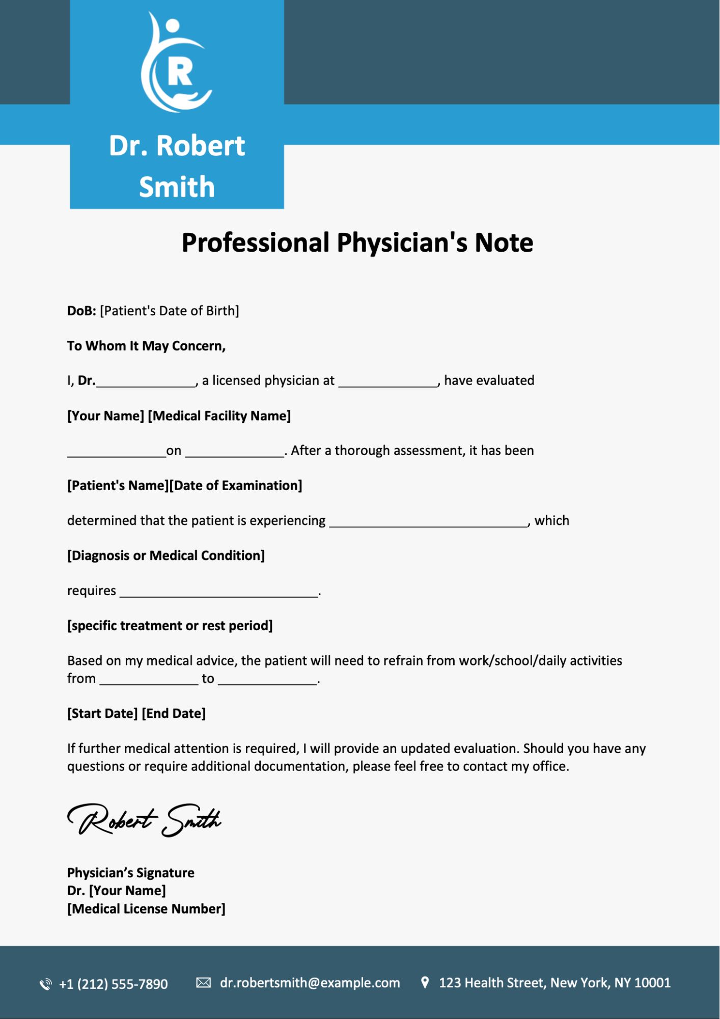 Professional Physician's Note Template