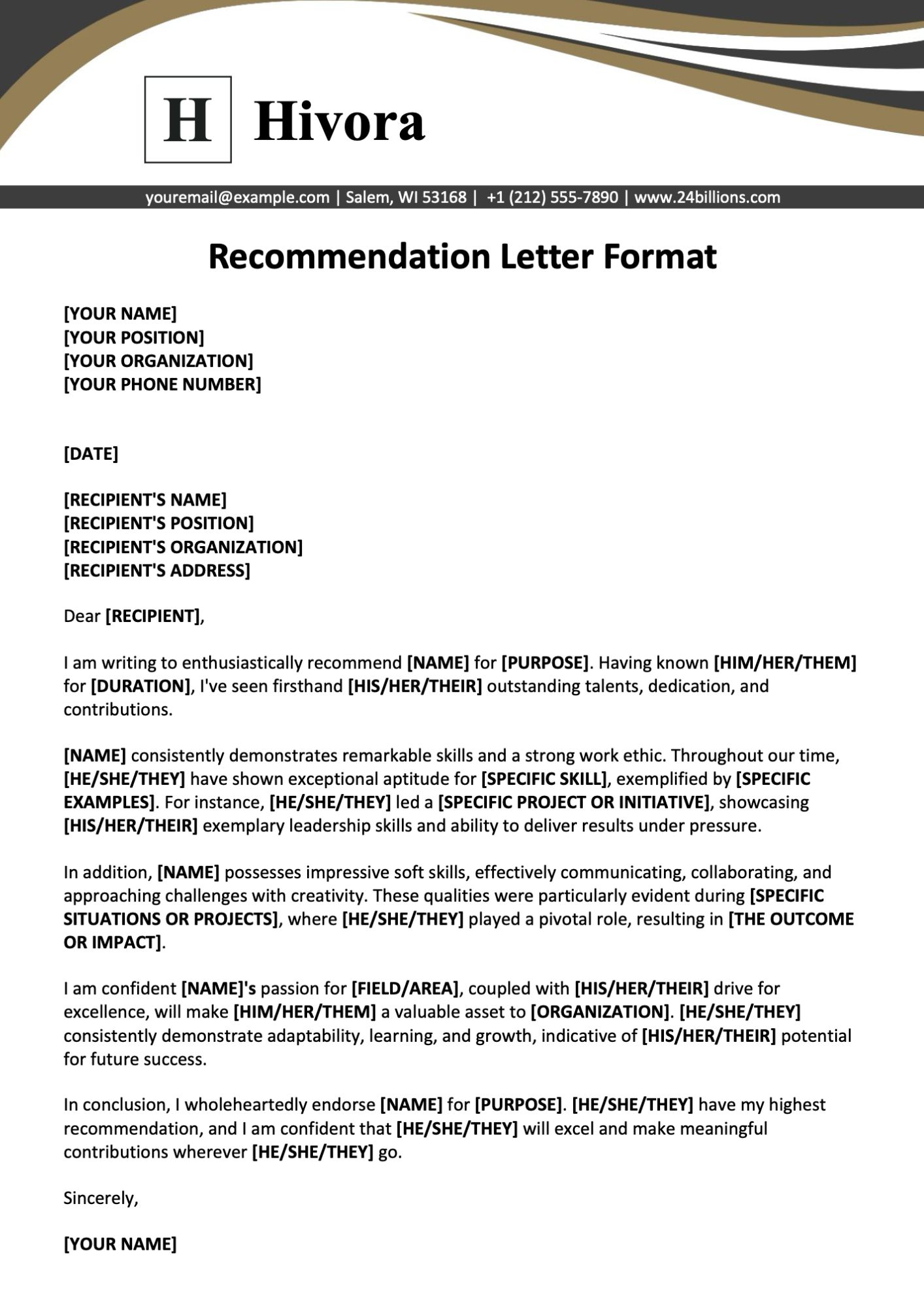 Recommendation Letter Format