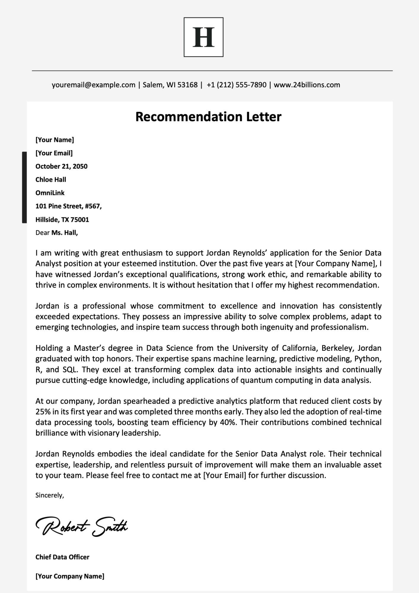 Recommendation Letter Template