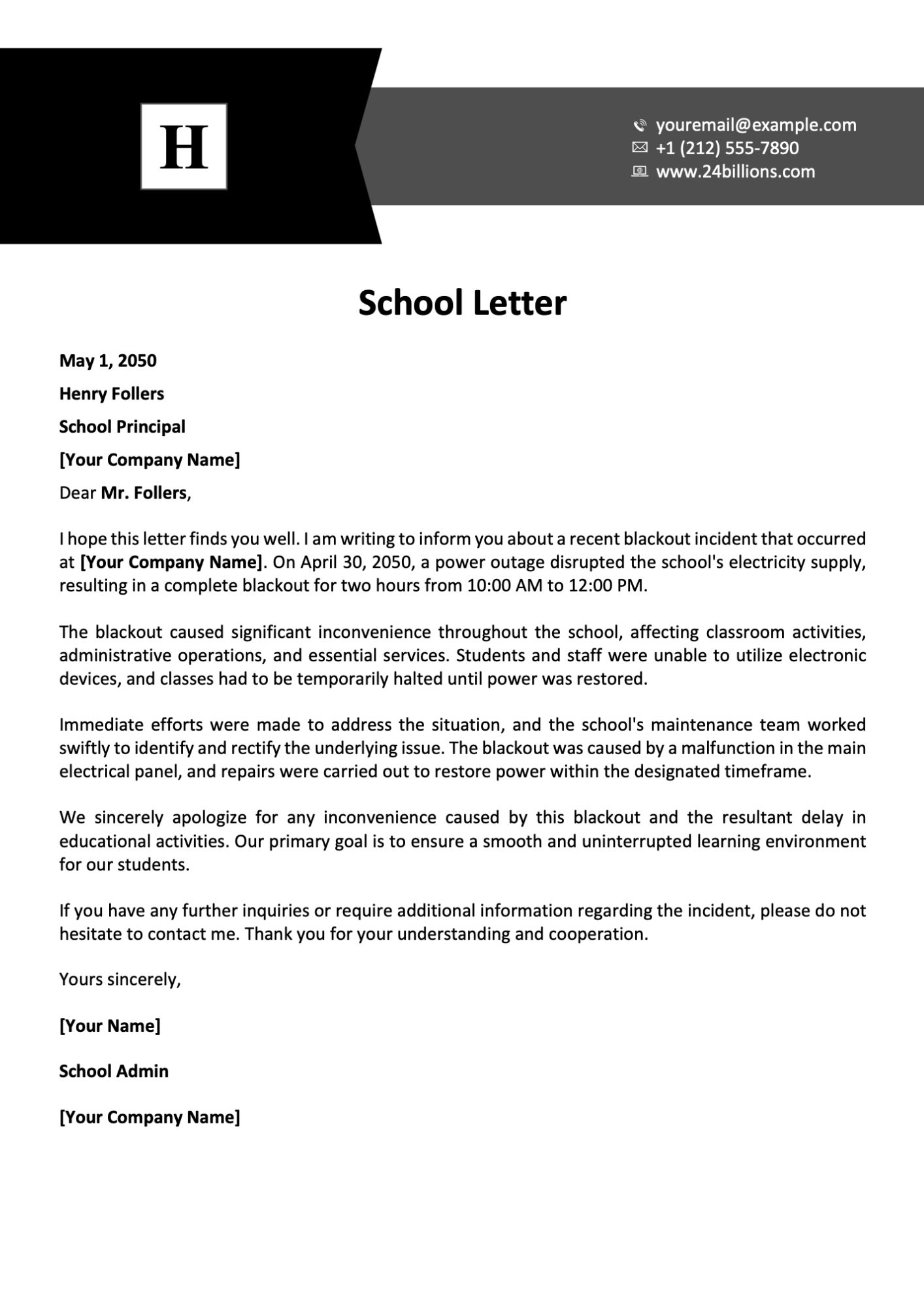 School Letter Template