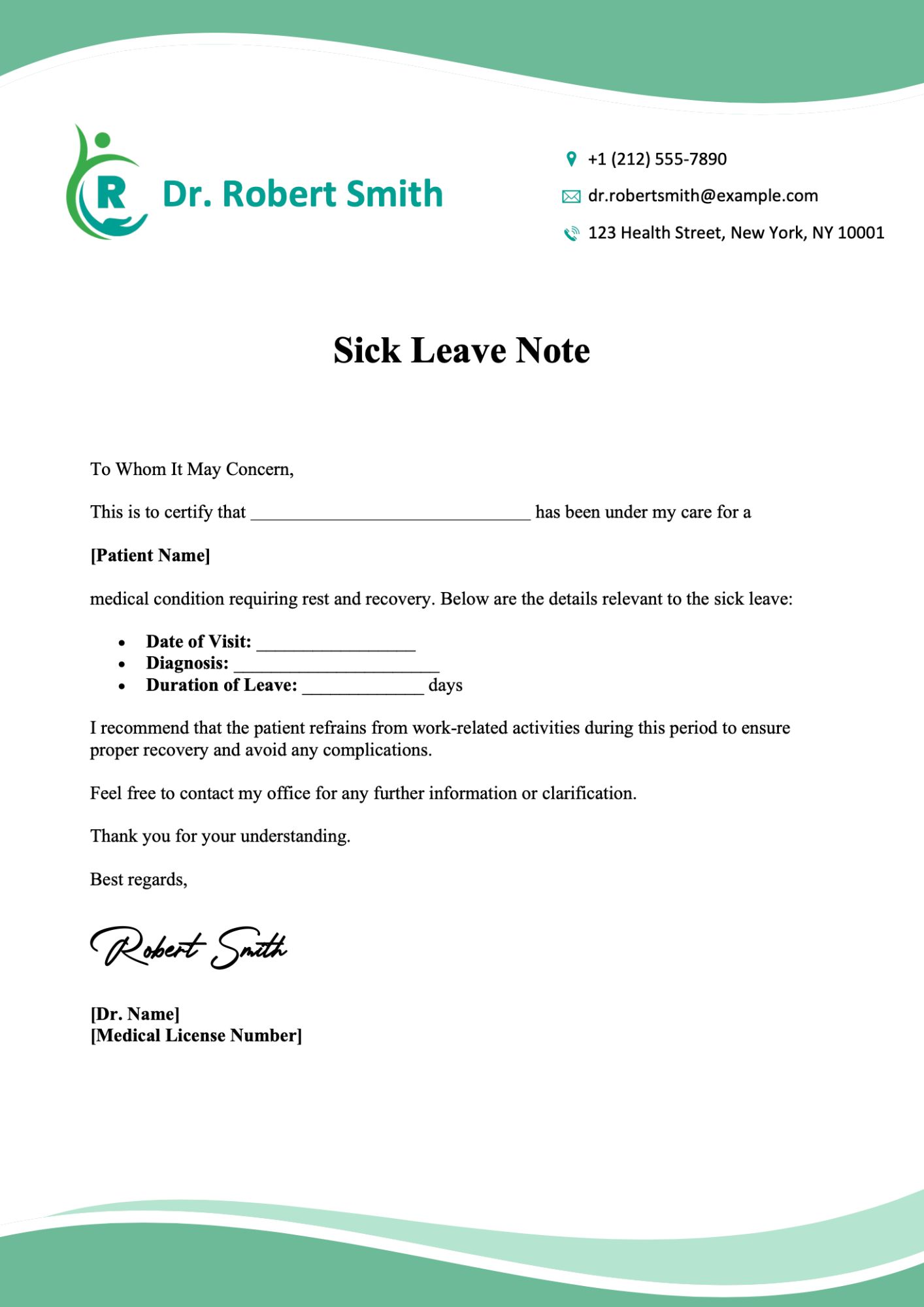 Sick Leave Note Template