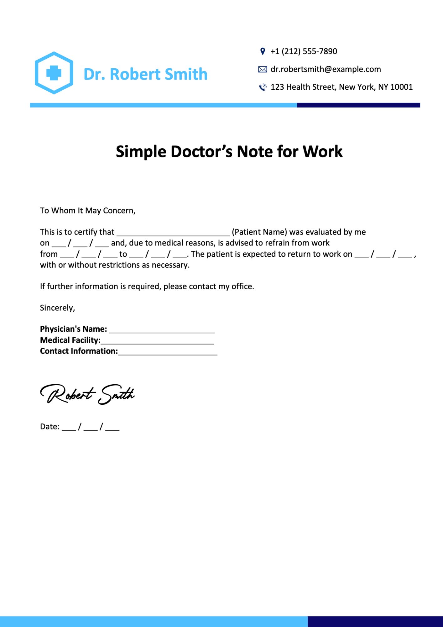 Simple Doctor’s Note for Work Template