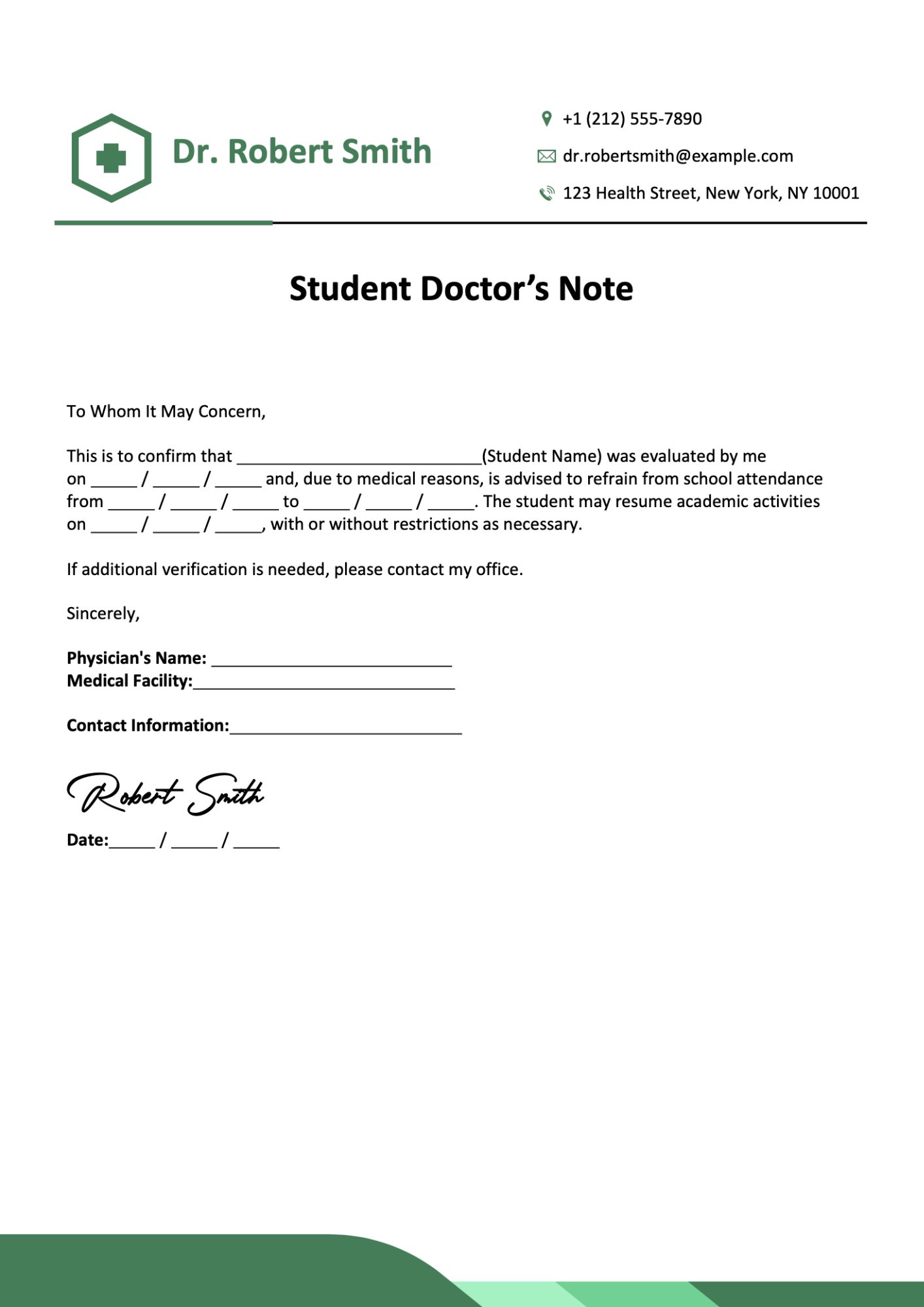 Student Doctor’s Note Template