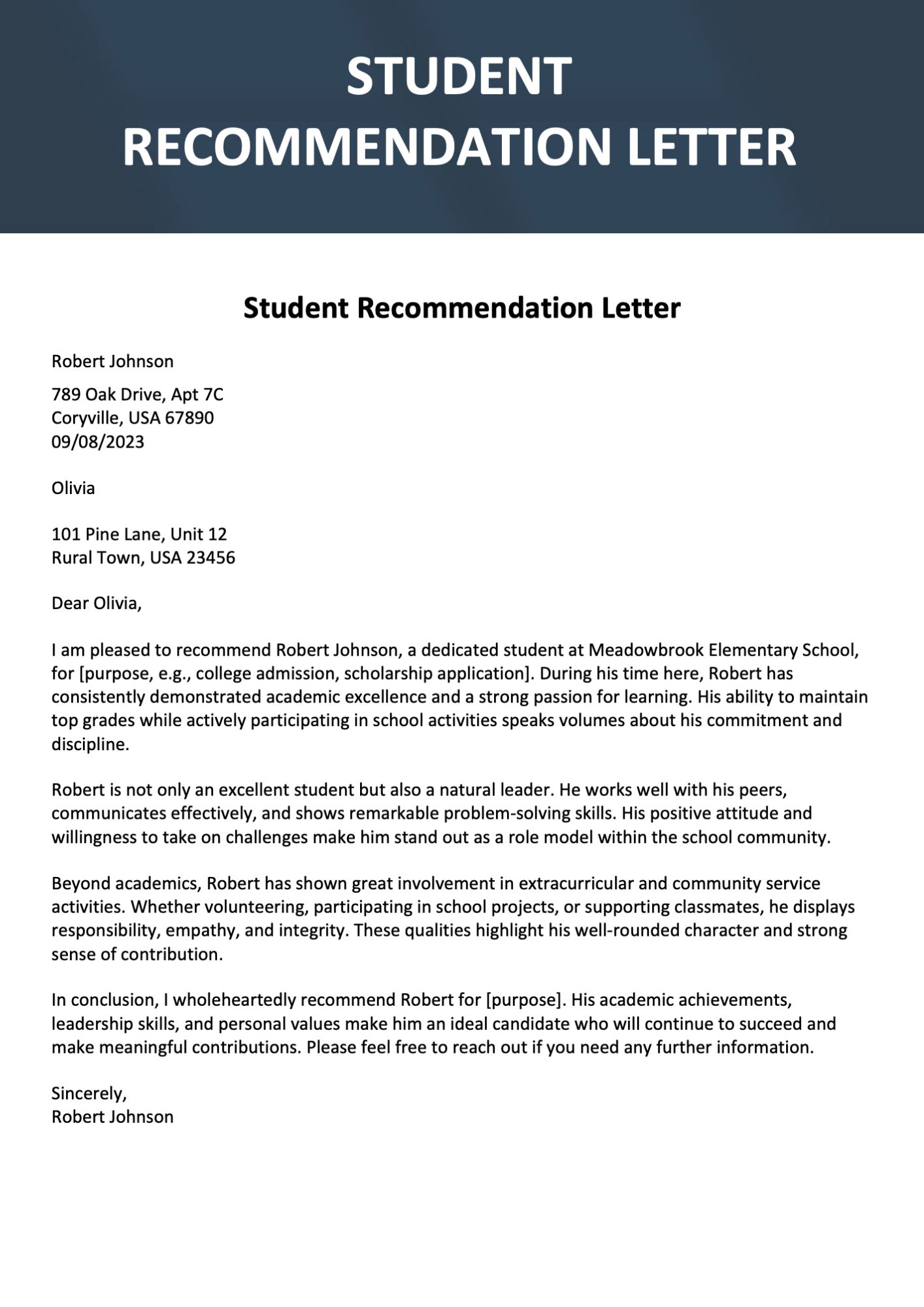 Student Recommendation Letter Template