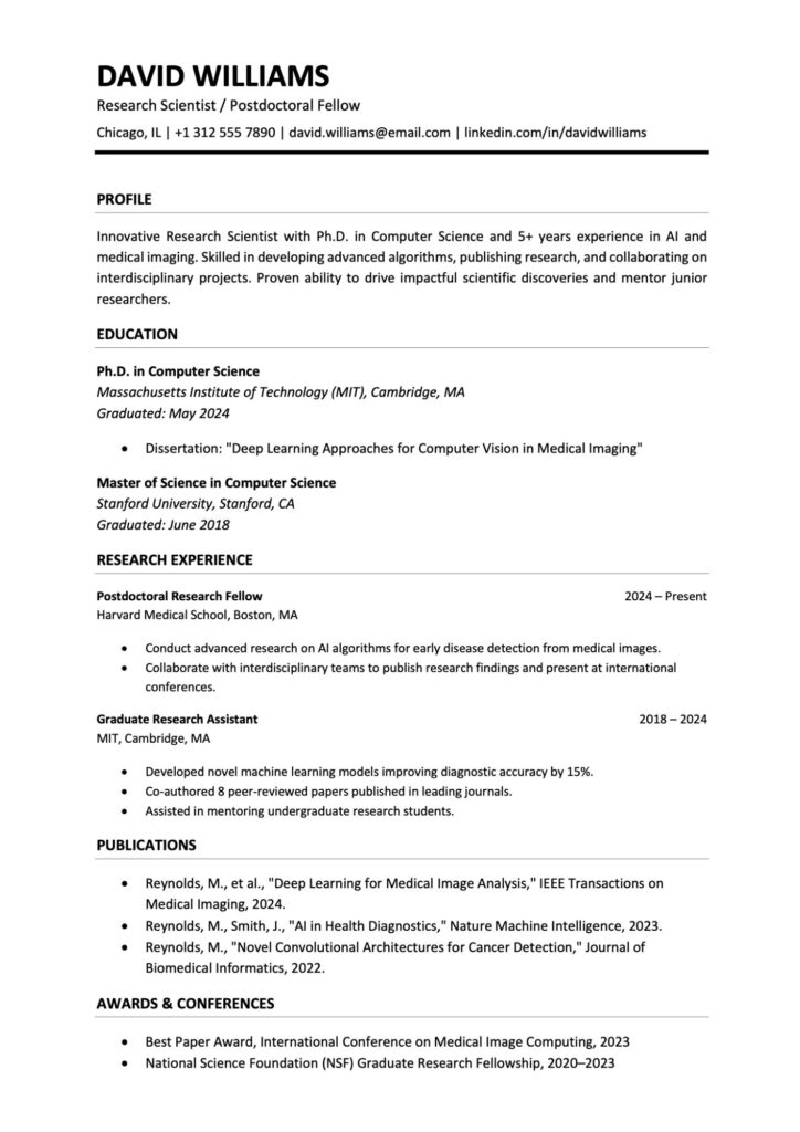 Academic Resume Template – Download - .docx Format