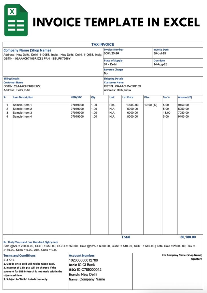 GST-Compliant Invoice – Excel Format