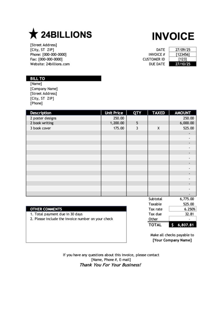 International Client Invoice – Google Sheets