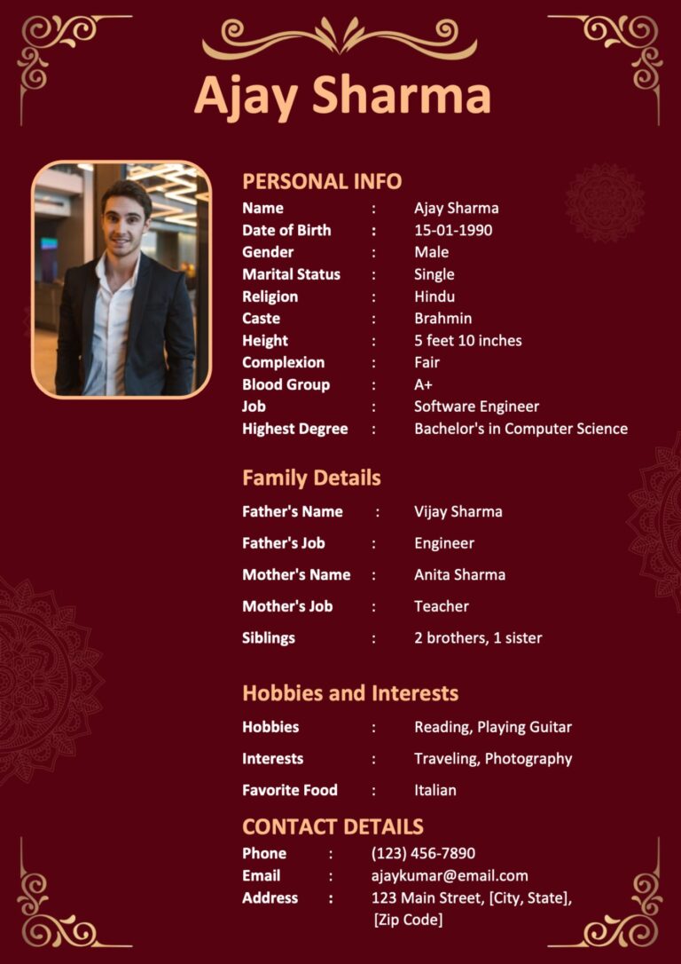 Matrimonial Biodata Template