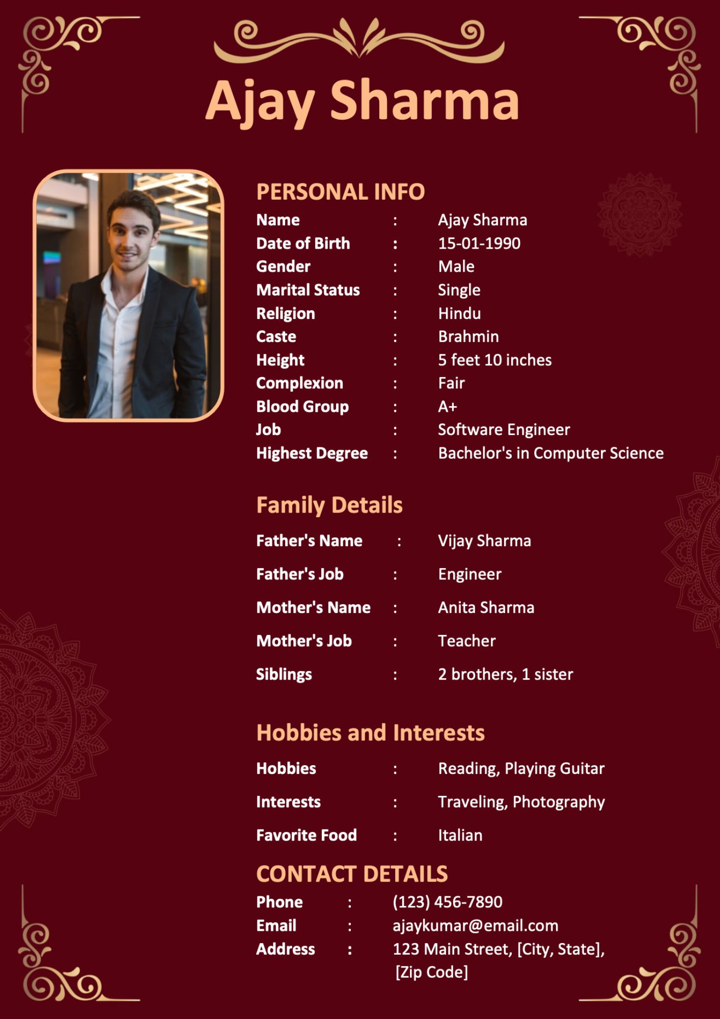 Matrimonial Biodata Template